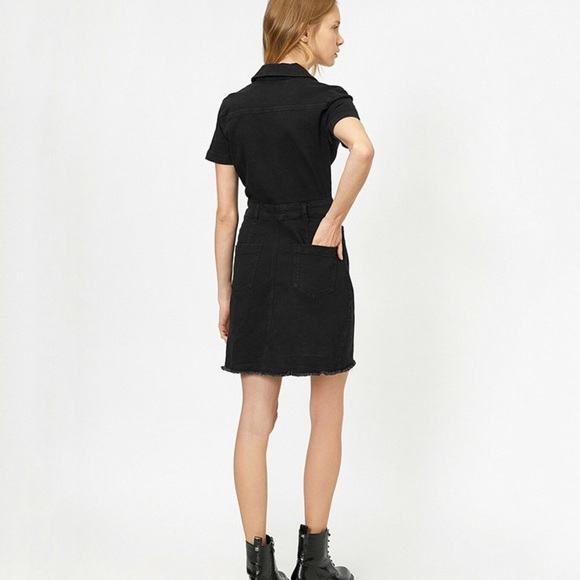 ZARA Washed Black Denim Button Front Collar Short Sleeve Denim Above Knee Dress - Picture 3 of 9